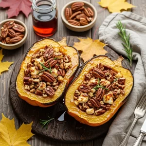 Sweet & Nutty Maple Pecan Roasted Acorn Squash Recipe