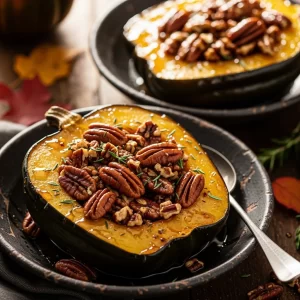 Sweet & Nutty Maple Pecan Roasted Acorn Squash Recipe