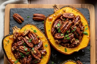 Sweet & Nutty Maple Pecan Roasted Acorn Squash Recipe