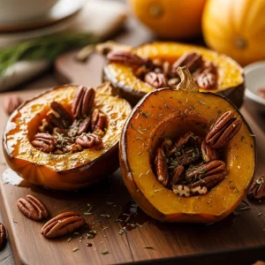 Sweet & Nutty Maple Pecan Roasted Acorn Squash Recipe