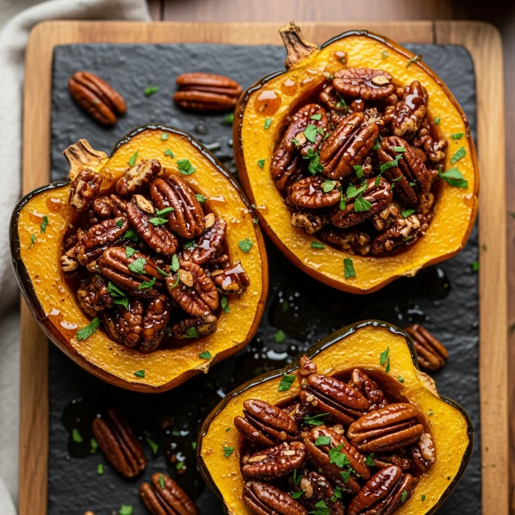 Sweet & Nutty Maple Pecan Roasted Acorn Squash Recipe