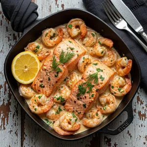 Savoury Salmon and Shrimp in Rich Creamy Garlic Sauce Delight
