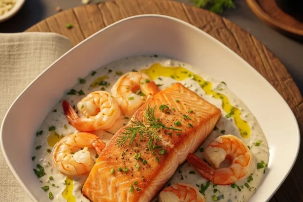 Savoury Salmon and Shrimp in Rich Creamy Garlic Sauce Delight