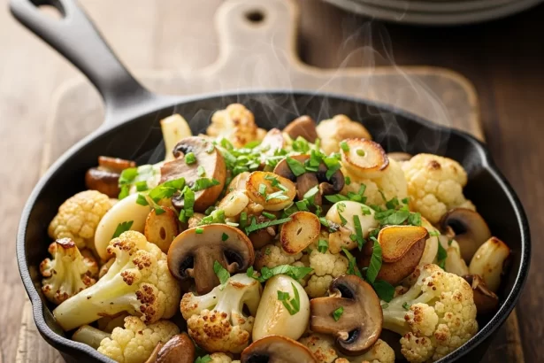 Savor the Flavor: Garlic Mushrooms Cauliflower Skillet Delight