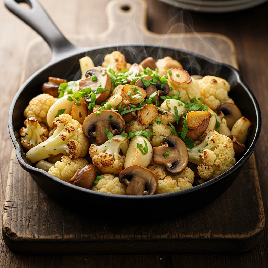 Savor the Flavor: Garlic Mushrooms Cauliflower Skillet Delight