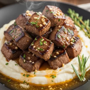 Savor Garlic Butter Steak Bites with Creamy Mash Bliss