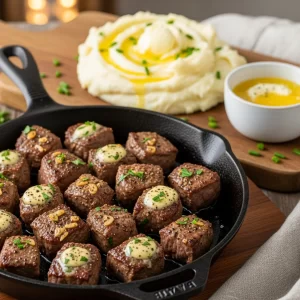 Savor Garlic Butter Steak Bites with Creamy Mash Bliss