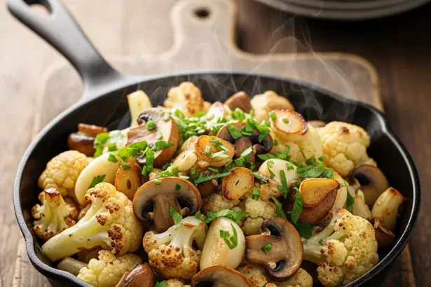 Savor the Flavor: Garlic Mushrooms Cauliflower Skillet Delight