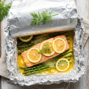 Zesty Baked Salmon Foil Pack with Asparagus & Lemon Butter