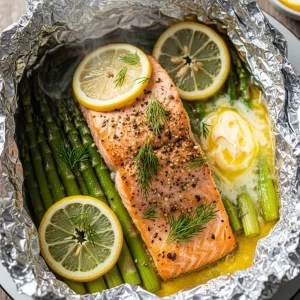 Zesty Baked Salmon Foil Pack with Asparagus & Lemon Butter