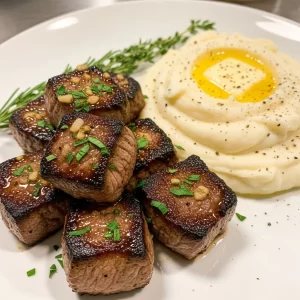 Savor Garlic Butter Steak Bites with Creamy Mash Delight