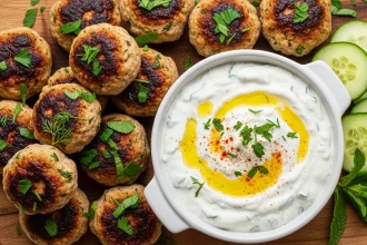 Savory Greek Turkey Meatballs with Creamy Tzatziki Dip