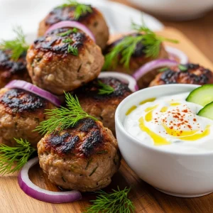 Savory Greek Turkey Meatballs with Creamy Tzatziki Dip