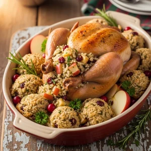 Savory Cornish Hens with Festive Apple-Cranberry Rice Stuffing