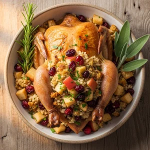 Savory Cornish Hens with Festive Apple-Cranberry Rice Stuffing