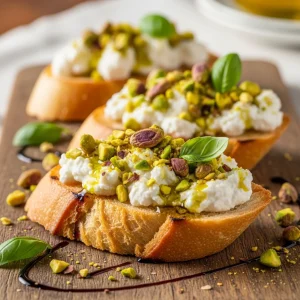 Crunchy Delights: Goat Cheese & Pistachio Bruschetta Recipe